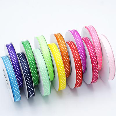 China Hot Popular High Tenacity Dots Printed 10mm Grosgrain Ribbons Classic Vintage Style Dots Ribbon for sale