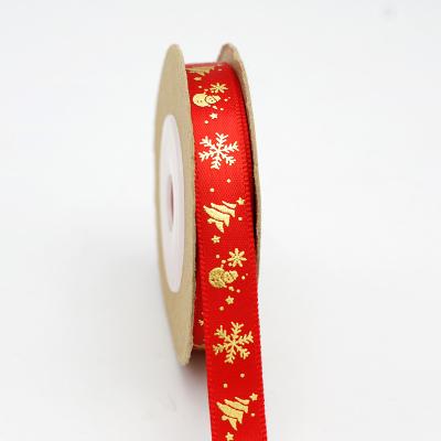 China Wholesale Double/Single Face Ribbon Christmas Satin Snowflake Printed Snowflake For Gift Wrapping Ribbon Buns for sale