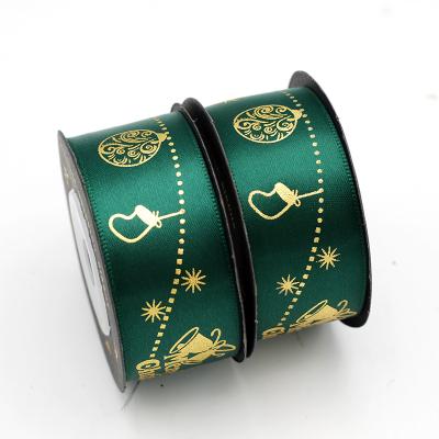 China Eco-Friendly Factory Cheap Green Satin Ribbon Beautiful With Logo Christmas Ribbon for sale