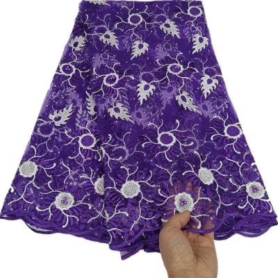 China Smeeda Viable Purple Cheap Embroidery Tulle Light Mesh Fabric Lace SMD251N005 for sale