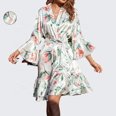 China LIANMENG S9167 Sexy QUICK DRY Bathrobe Homewear Pajamas LINK Printing Long Robe Set Amazon Floral 2022 Sleepwear for sale