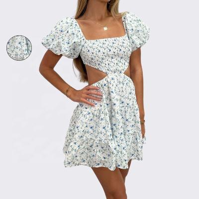 China LIANMENG AB026 Breathable V-Neck Sleeveless Dress Elegant Printing Women Dress Halter Ties 2022 One Step Skirts for sale