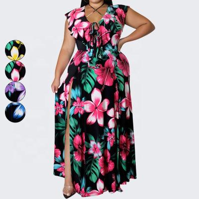 China LIANMENG Breathable AB915 Breathable Plus Size Dress Summer Leaf Neck Print Dress Amazon Source Factory 2022 African Dresses For Women for sale