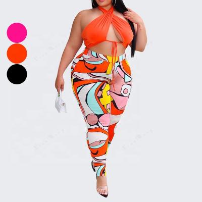 China Sexiest Women's Nightclub Bandage Print Halter Fashion Print Pants Suit AS079 2022 Waist Quick Dry Two Pieces Sexy Pants Sets for sale