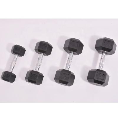 China Black Rubber Dumbbell Sets Gym Dumbbell Hex Dumbbell Weightlifting Equipment Custom Made Rubber Covered Man Fitness Set for sale