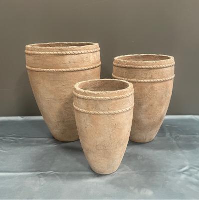 China Premium Fiber Cement Custom Flower Pots With Rustic Textured Hand Carved Finish for sale