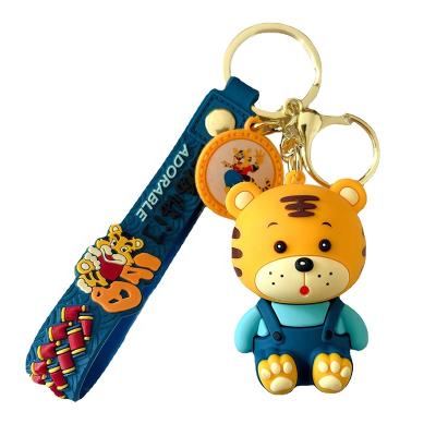 China Promotion Gifts Wholesale Cute Main Key Ring Silicone Keychain For Girl Tiger Cartoon Keychain Custom 3D Ring Rubber Pendant Kawaii Tiger for sale