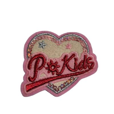 China Wholesale High Quality Embroidery Patch 3D Sequins Fashion Heart Shaped Letter Embroidery Patches For Clothing for sale