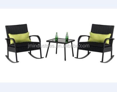 China Modern Outdoor 3 Piece Outdoor Rocking Chair Set Wicker Rattan Bistro Set for sale