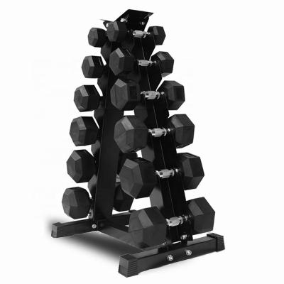 China Commercial Use Custom Gym Black Rubber Dumbbell Set 20KGS Hex Dumbbell for sale