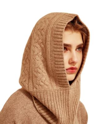 China 100% Cashmere IMF Cashmere Warm Hooded Knitted Winter Earflap Hat Scarf for sale