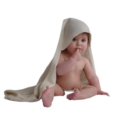 China Thick Anti-pilling Knit Cashmere Baby Bath Blanket With Hood for sale