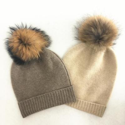 China IMF JOINT Custom Women Knit Winter Pure Cashmere Pom Pom Beanie Hats With Pom for sale