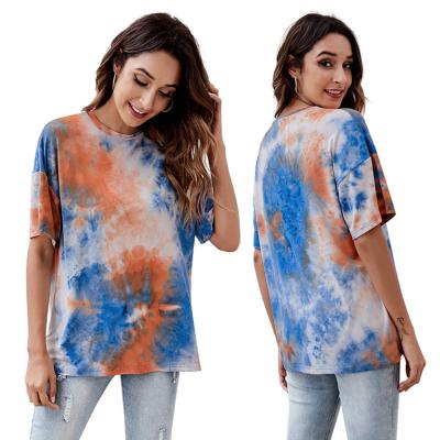 China 2021 Wholesale Cropped Women's T-shirts Bulk Anti-Shrink Loose Dye Crop Tie Shoulder Top Dropped Women's T-shirts for sale