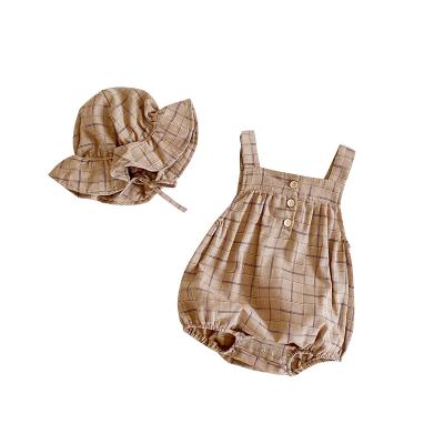 China New Style IMF Spring Cotton Plaid Baby Pattern Baby's Rompers and Beanie for sale