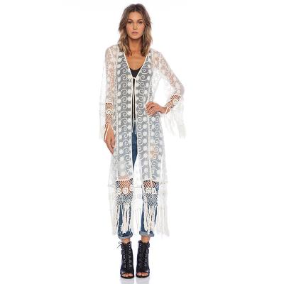 China Flare Lace Robe Breathable Soft Beach Cover Up Sheer Kimono for sale