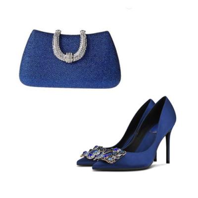 China Goxeou Light Nigerian Wedding Shoes and Italian Matching Bag Satin Pumps High Heels Handbags Matching Sets Blue Red Black Nude Wedding for sale