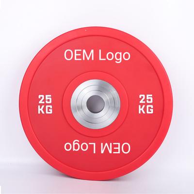 China Commercial use 120 kg rubber colored bumper plates with hubs, includes 15-20-25kg plates for sale