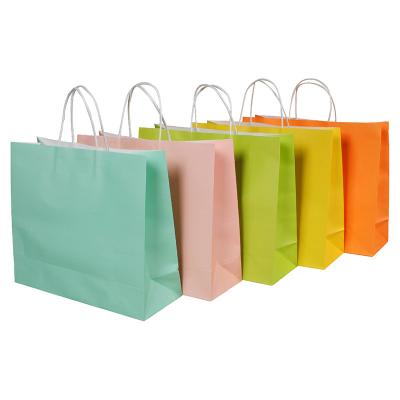 China Recyclable Bulk Medium Multi-Color Medium Retail Grocery Gift Craft Party Shopping Paper Bags With Handles for sale