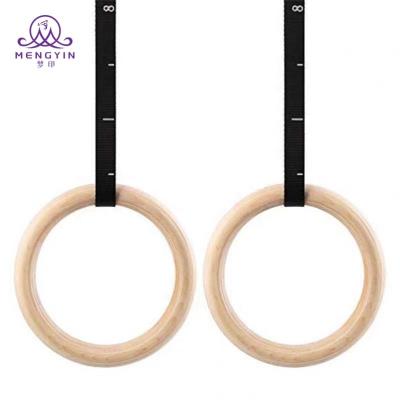 China Gymnastic Gymnastic Rings With Straps Exercise Wooden Ring Gymnastics Logo Printed Fitness Strength Training Gym Rings Customized for sale