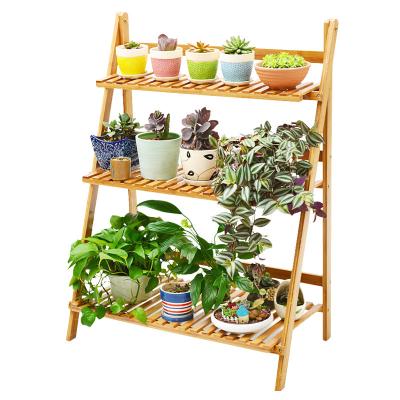 China Balcony Flower Rack Floor Living Room Pastoral Foldable Wooden Multilayer Indoor Flower Stand for sale