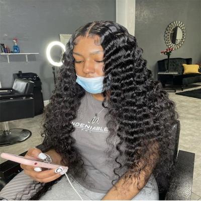 China QYX Deep Wave Hair Deep Wave 13x4 Lace Front Human Hair Wigs Hot Selling Lace Frontal Wig For Color Women Hair Wholesale Frontal Wig for sale