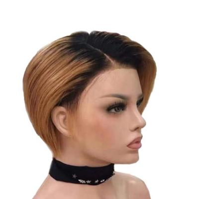 China Customizable Peruvian Silky Straight Style Short Silky Straight Wigs Full Lace Short Wigs Beautiful QYX Hairline Ombre Blonde Color for sale