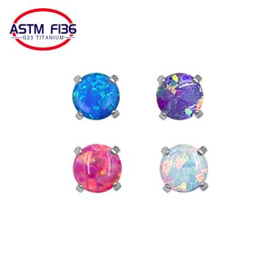 China Cute Hot Fashion Jewelry ASTM F136 2022 Titanium Piercing Earring With Fine Opal Stone Stud Body Piercing Labret Nose Ring Jewelry for sale