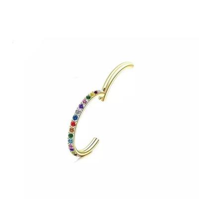 China Wholesale CLASSIC 16G Nose Ring Lip Earring Rainbow Zircon ASTM F136 Titanium Piercing Hinged Circular Piercing Jewelry Fashion Jewelry for sale