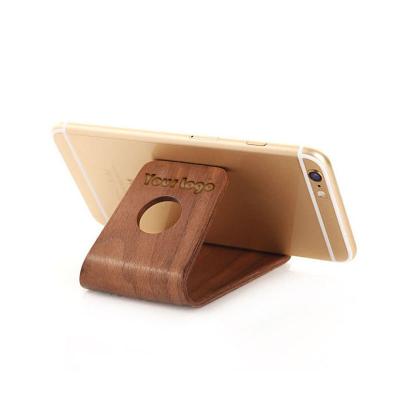 China Factory Wholesale Price Adjustable Engraved Custom Logo Natural Wood Mobile Phone Stand Holder for sale