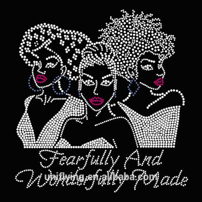 China Flatback Beautifully and Wonderfully Made Afro Girl Bling Rhinestone Custom Transfer for Tote Bags and T-Shirts for sale