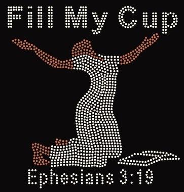 China Flatback Custom Crystal Hotfix Bling Patches Iron Logo Heat Press Fill My Mug Wife Kneeling Down Ephesians Religious Rhinestone Transfer for sale