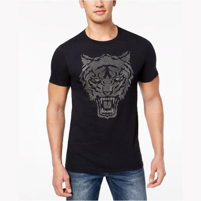 China Custom Crystal Rhinestone Anti-pilling 100% Cotton Men's Short Sleeve Shirt for sale