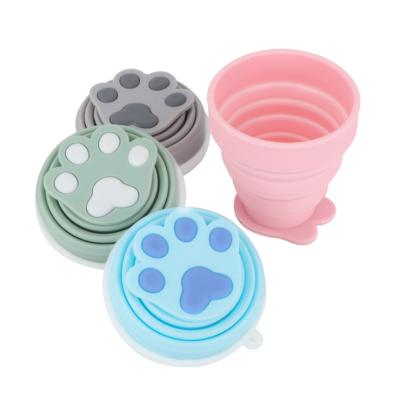 China Portable Camping Coffee Clat Cat Cup Mini Lovely Cat Paw Milk Tea Drinks Travel Viable Expandable Collapsible Silicone Cup for sale