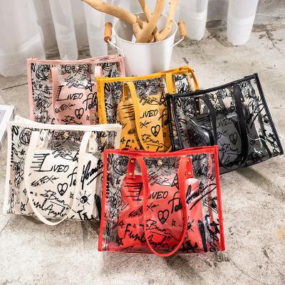 China Large Capacity High Quality Elegant Women Fashion Summer PVC Transparent Handbag Set Lady Handbag Elegant Purse Ladies Bags for sale