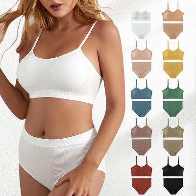 China Wholesale Comfortable Seamless Crop Women Bra Top Strap QUICK DRY Underwear 2 Piece Lingerie Women Seamless Bra Brief Sets for sale