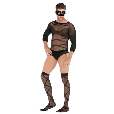 China Spandex plus size open file Mesh Uniform Temptation Clothing Men's erotic lingerie one-piece sexy costume men's sexy for sale