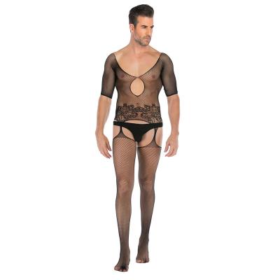 China LIERSU6 Mesh Spandex Uniform Temptation Clothing Men's Sexy Open File Nylon Male Sexy Lingerie LIERSU6 One-piece Erotic Costume for sale