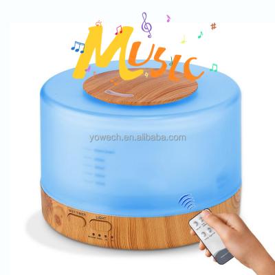 China Hot Selling Hotel Office 500ml 7 Colors Changing Light Essential Oil Air Humidifier Aroma Diffuser Music Remote Control Speaker for sale