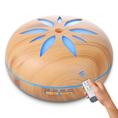 China Trend Aromatherapy LED Night Light Air Humidifier Purifier Aroma Diffuser Around Light Wood Grain 500ml Remote Control for sale