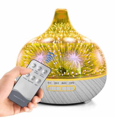 China Household 3D Ultrasonic Glass Firework Mist Essential Oil Diffuser Super Quiet Cool Aroma Diffuser With Remote Control 400ml for sale