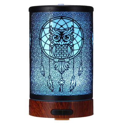 China 2019 New Home Office Bedroom Lobby Hotel Humidifier Cool Lamps 100ML Owl Aroma Diffuser In Wholesale Mist Iron Aromatherapy Essential Oil Diffuser Mood Light for sale