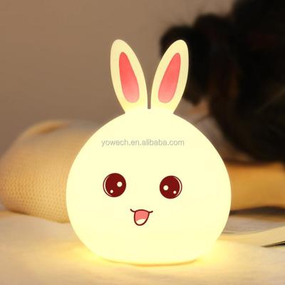 China Hot Selling Cute Rabbit Rabbit Indoor Room Cartoon Silicone LED Night Soft Light With Touch Sensor for sale