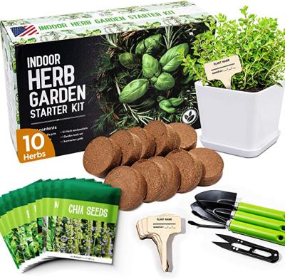 China Eco-Friendly Indoor Growing Complete Kitchen Herb Garden Kit with 10 Reusable Pots with Complete Guide for sale