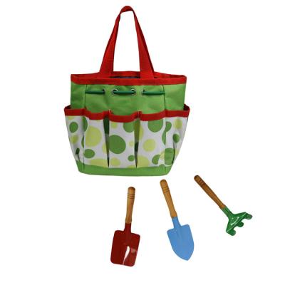 China Storage Garden Tool Customized Gardening Tool Kits with 3 Tools Rake Fork Shovel and Carry Bag for Kids for sale