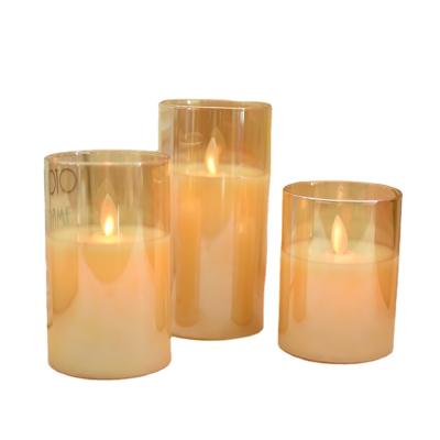 China Led Flameless Wax Flameless Candle With Amber Color Glass Decoration Wedding/Christmas/Holiday Decorative Light for sale