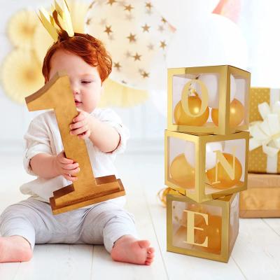 China Large 4 Piece Recyclable Baby Shower Party Box Baby Block Decorations with 3 Baby Set and 26 A-Z Letters for sale