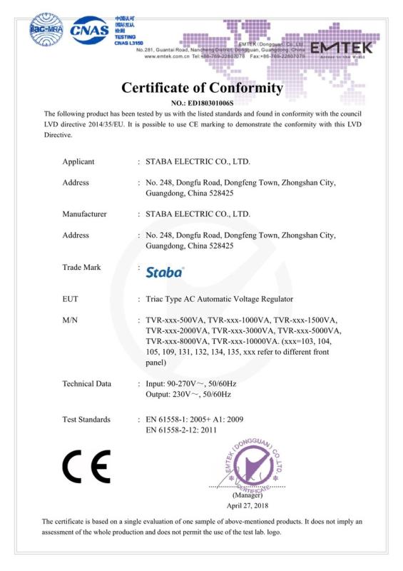 CE - Staba Electric Co., Ltd.