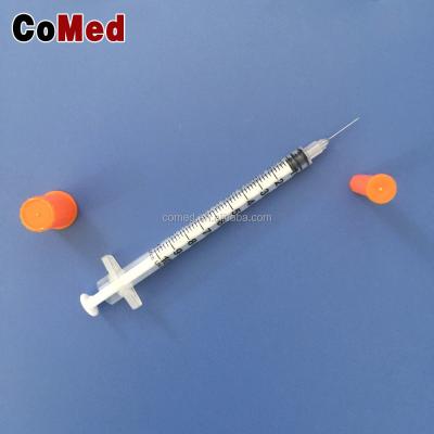 China Single Use CE Approved Orange Cap Insulin Syringe 1ml With Needle for sale