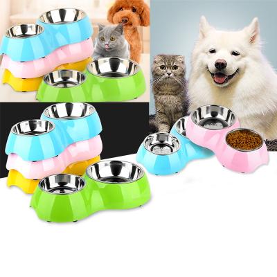 China Durable Stainless Steel Melamine Double Dog Bowls for sale